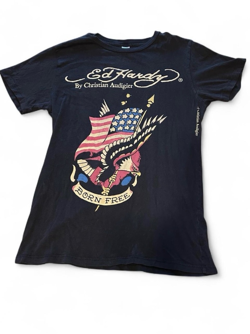 vintage y2k ed hardy by christian audigier t-shirt with american flag and eagle